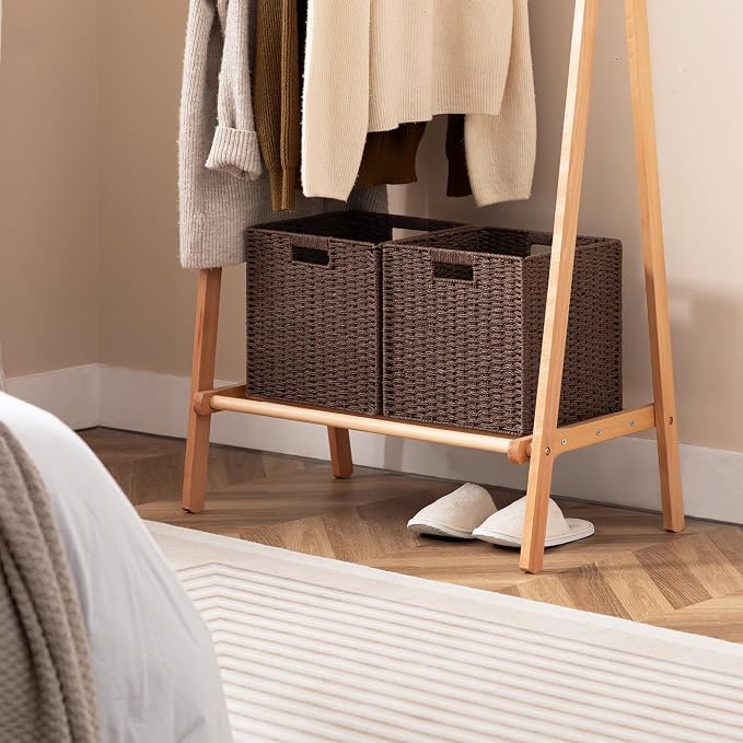 UBBCARE 2 Pack Wicker Basket, 11L×11H×10.5W inch Woven Paper Rope Storage Baskets for Shelves, Foldable Cube Storage bin with Handle, Storage Basket for Organizing & Decor, Brown - Image 6