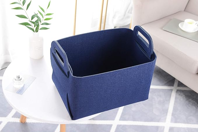 Minoisome Storage Basket Felt Storage Bin Collapsible& Convenient Box Organizer with Carry Handles for Office Bedroom Closet Babies Nursery Toys Laundry (Navy Blue, 15.7inch（L）×11inch（W）×10inch（H）) - Image 4