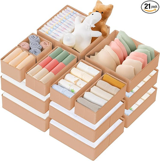 Drawer Organizer Clothes, 21 Pack Dresser Organizer for Baby Clothes, Underwear, Sock - Foldable Closet Organization and Storage Dividers Bins for Nursery, Bedroom (Brown) by Criusia