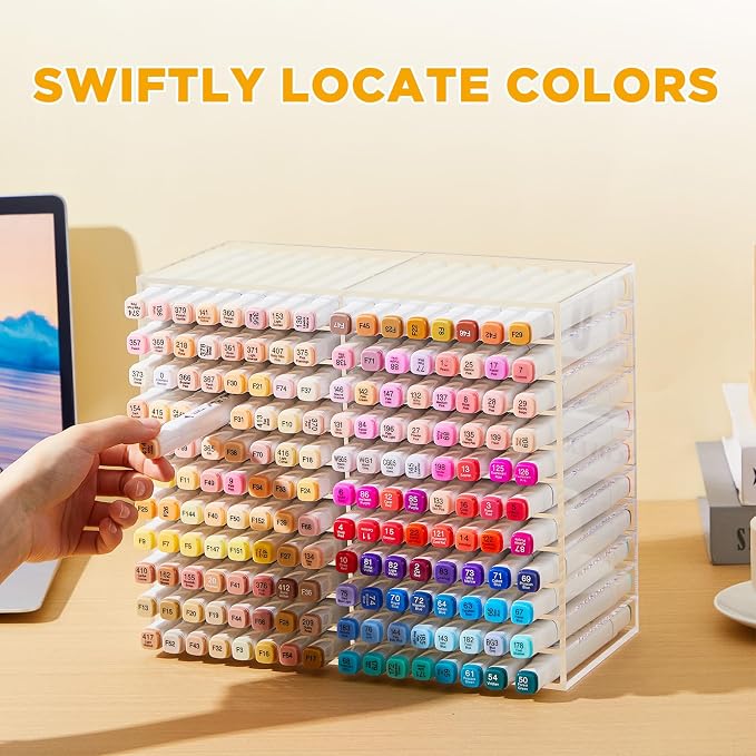 MotiMind Acrylic Marker Organizer for 176 Marker, Large Art Pencil Holder Storage Rack for Desk, Pens Art Brushes Display Stand with 22 Compartments for Desktop, Office (Clear, 176 Capacity) - Image 3