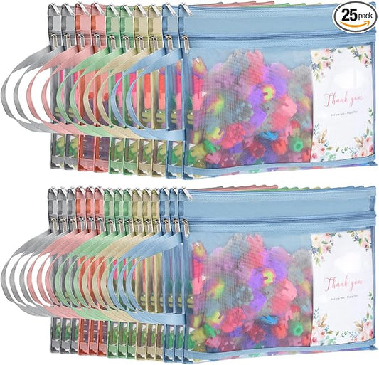 25 Pack Colored Mesh Zipper Pouch Bags Double Layer Nylon Puzzle Bags A4 Zipper Pouch with Handle for Toy Organizer Storage School Office(Gray, Blue, Vermilion, Khaki, Green) by Marspark