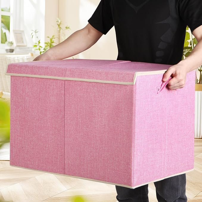 122L Large Toy Box Chest Storage with Lid, Collapsible Kids Toy Storage | Toy Chest with with Removable Divider for Kids, Boys, Girls, Nursery, Living Room, Bedroom, 26"x17" x17" (Linen Pink) - Image 6
