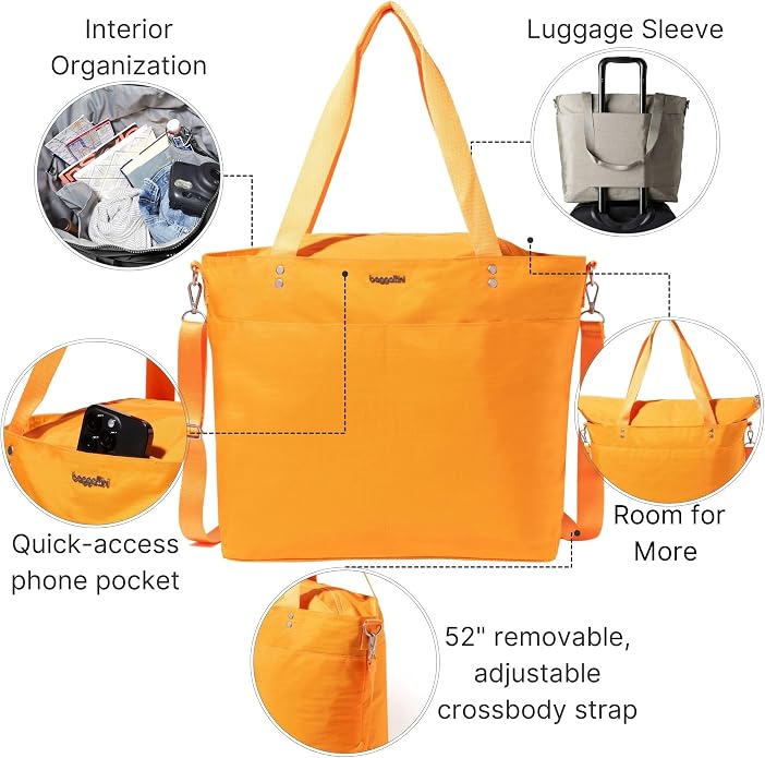 Baggallini Carryall Tote - Lightweight Nylon Zipper Top Weekender Travel Beach Bag w/Luggage Sleeve - Image 3