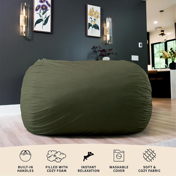 Big Joe Fuf 7Ft Oversized Bean Bag Chair for Adults, Forest Brushed Denim | Premium Shredded Foam Filled, Velveteen, Adult-Sized Comfortable Seating, Supports Up to 300 lbs - Image 7
