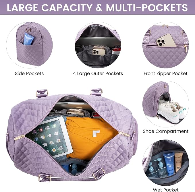 LOVEVOOK Travel Duffle Bag, Weekender Bag for Women with Toiletry Bag, Carry on Overnight Bag with Shoe Compartment, Gym Duffel Bag with Wet Pocket, Mommy Hospital Bags for Labor and Delivery - Image 3