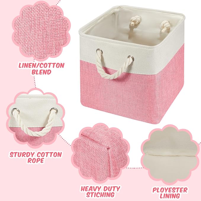 6 Pack 11x11 Inch Macaron Cube Storage Bins Square Fabric Cube Baskets | Pastel Foldable Organizer with Sturdy Handles, Home Closet Bin for Shelves, Durable Cube Baskets Bulk for Home Storage - Image 3