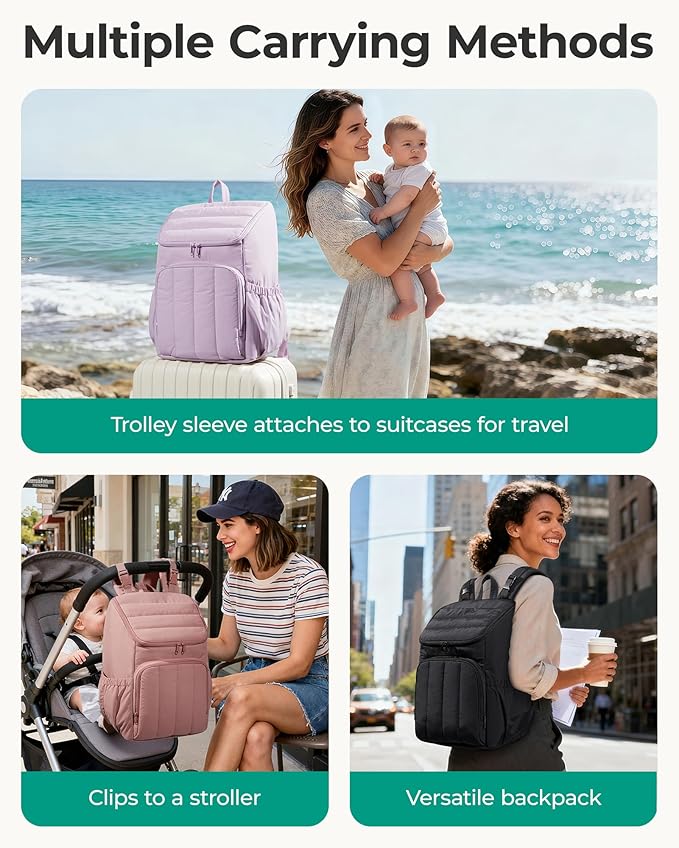 BAGSMART Diaper Bag Backpack with Changing Pad, Insulated Bottle Holders | Large Capacity, Water-resistant, Puffer Travel Baby Bag for Mom Dad Girl Boy, Pañaleras Para Bebe, Baby Shower Gifts - Image 5
