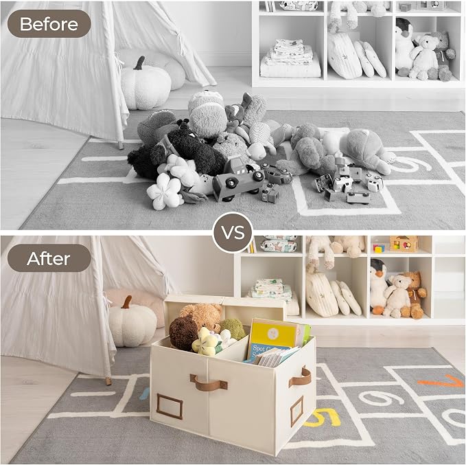 StorageWorks Large Clothes Storage Bins, Fabric Boxes with Divider Board, Baskets for Clothes, Linen Closet Organizers with Lid, Ivory White, 2-Pack - Image 8