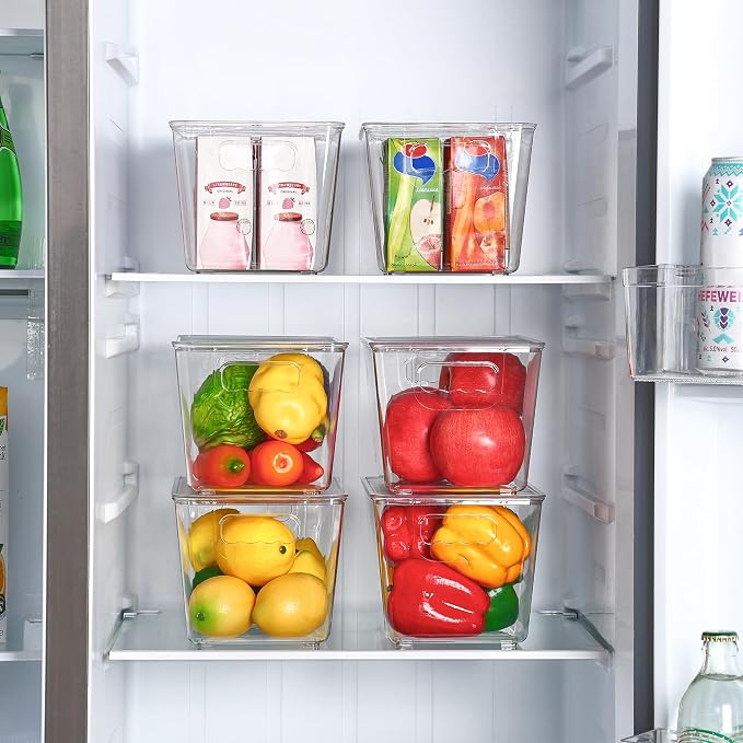 Vtopmart 6 Pack Clear Stackable Storage Bins with Lids and Handles, Medium | BPA-free Plastic, Organize Vertically, For Pantry Kitchen Fridge Cabinet Closet Bathroom, Built to Last, Easy to Move - Image 6