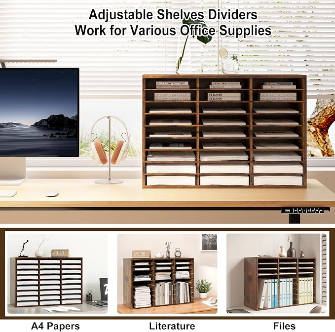 Alpeir Classroom Mailbox 27 Slots with Removable Shelves, Rustic Brown | Hold 13500 Sheets Paper, Heavy Duty, Easily Assemble, Teacher Student Organization, For Classroom, Office Home Countertop - Image 3