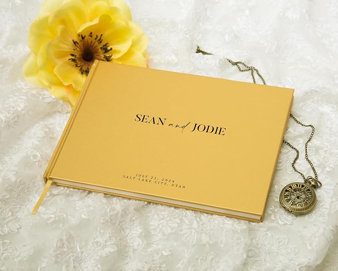Personalized Guest Book - 11.5" x 8.5" Premium Custom Guest Signing Book with Bookmark and Blank Pages for Wedding Reception Table Decoration Engagement Birthday Party Event, Gold - Image 4