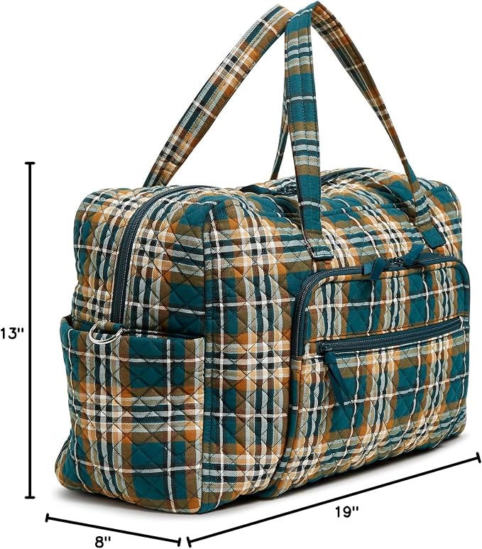 Vera Bradley Women's Cotton Weekender Travel Bag, Orchard Plaid, One Size - Image 12