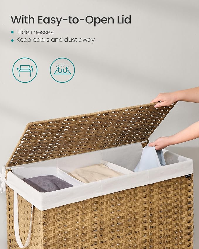 SONGMICS Laundry Hamper with Lid, 52.8 Gal (200 L) Synthetic Rattan,Foldable - Image 3