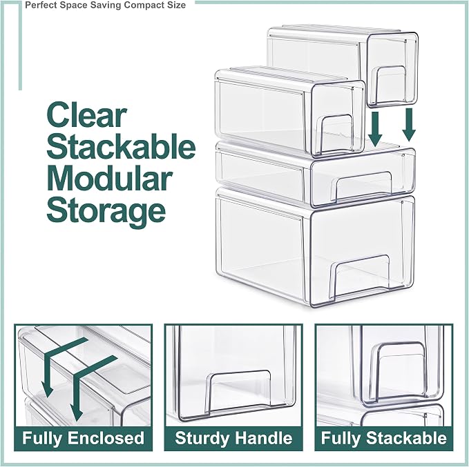 Sorbus Clear Stackable Storage Drawers with Handles (Large, 2 Pack) | Pull-out cabinet organization with multipack plastic bins for bathrooms, closets, medicine, pantries and baby bottles. - Image 5