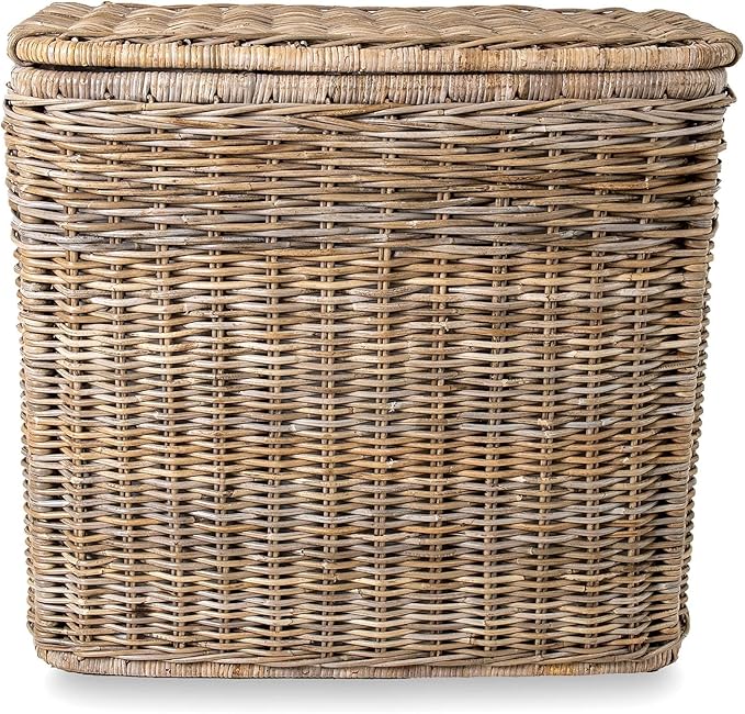 The Basket Lady 3-Compartment Wicker Laundry Hamper, Serene Grey | 30" L x 15" W x 28" H, 1.66 cu-ft per section - 3 Fabric Liners, Handcrafted, Fully-assembled, Hinged Lid, Natural rattan - Image 4