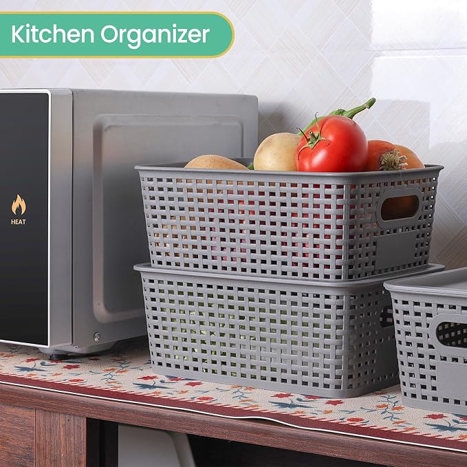 Ohmlove 8 Pack Plastic Storage Baskets with Lids for Organization | Stackable Storage bins, Storages Baskets for Organizing Shelves Drawers Desktop Closet Playroom Classroom Office, Gray - Image 6