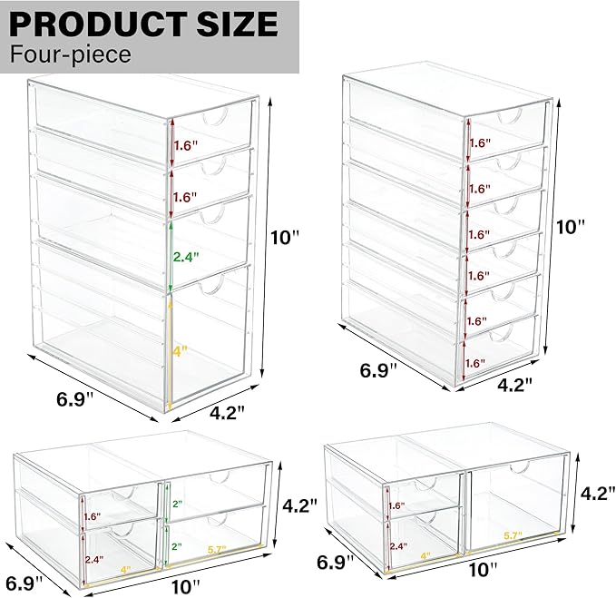 Prsildan 17 Drawers Teacher Toolbox Office Supply Organizer, Set of 4 | Clear Acrylic, Pull Out, Craft Desk Art Supply Accessories Vanity Countertop Bathroom Kitchen Cabinet Makeup Storage - Image 3