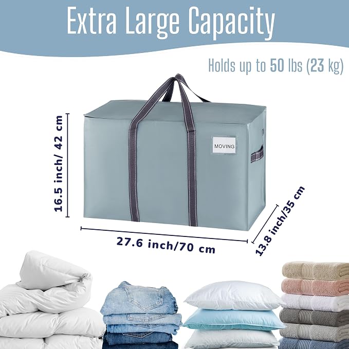 VENO 6 Pack Heavy Duty Moving Bags, Extra Large Storage Bags with Reinforced Handles & Strong Zippers, Foldable & Reusable Moving Box Alternative for Clothes & Dorm Storage - Image 4