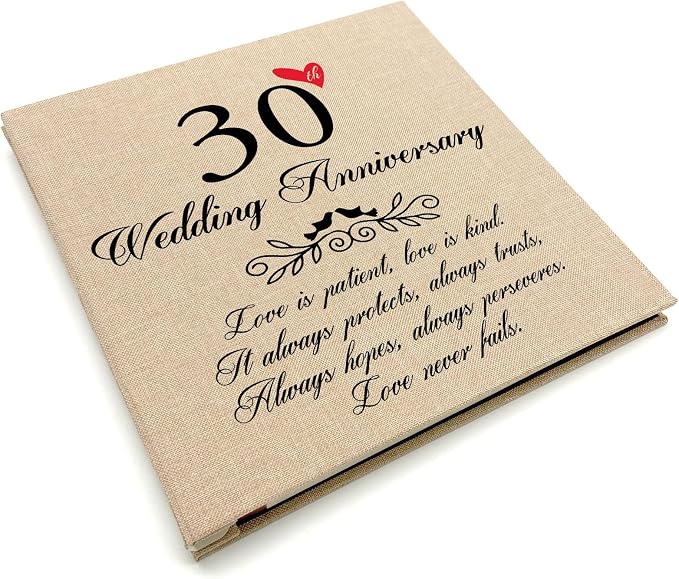 30th Wedding Anniversary Photo Album, Linen Cover with Love Quote, Golden Marriage Love Never Fails Memory Keepsake, Gifts for Parents 30 Years of Love by TrebleBee