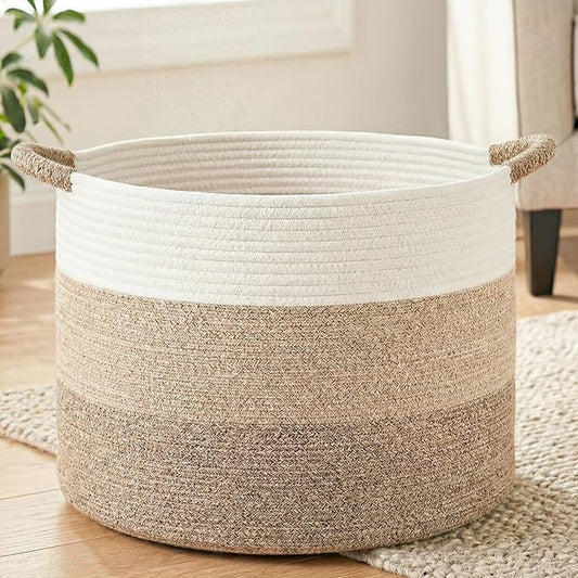 Artfeel 40L Large Cotton Rope Basket, Decorative Woven Blanket Storage for Living Room, Boho Toy Storage & Toy Box for Kids, Versatile Laundry Basket & Nursery Hamper for Blankets(Brownyellow) by Artfeel