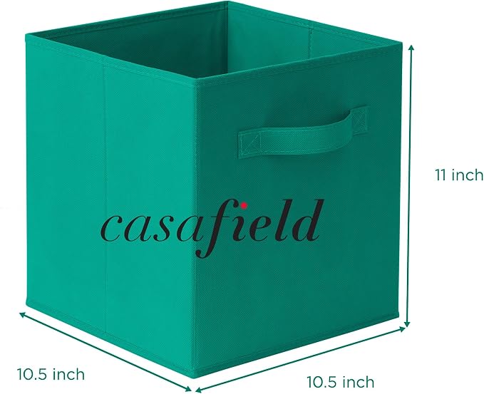 Casafield Set of 12 Collapsible Fabric Cube Storage Bins, Teal - 11" Foldable Cloth Baskets for Shelves, Cubby Organizers & More - Image 7