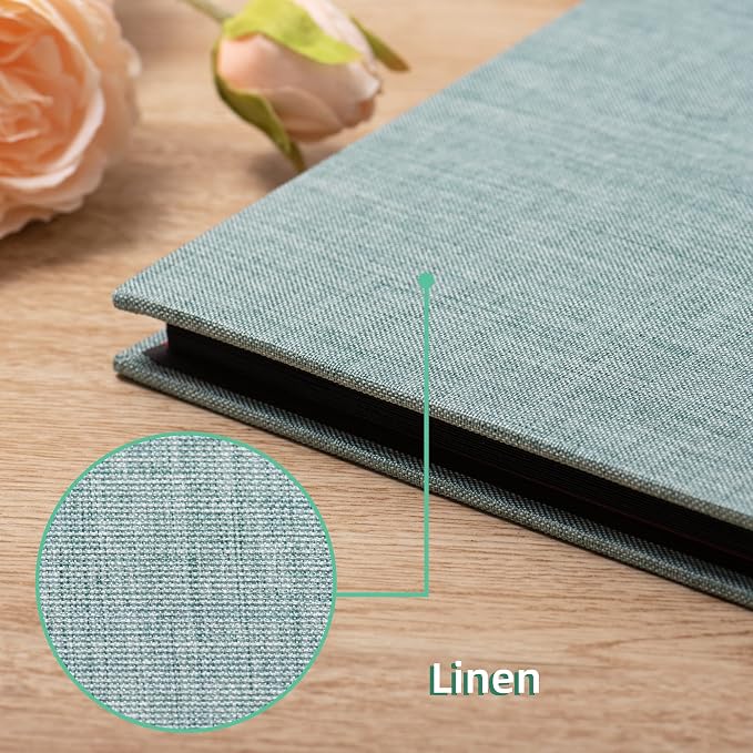Large Photo Album Self Adhesive 4x6 8x10 10x12 13"x12.6" Scrapbook Album 12.6"x11" Inch 60 Black Sticky Pages Linen Cover Magnetic Photo Album with A Metallic Pen and DIY Stickers(Green) - Image 4