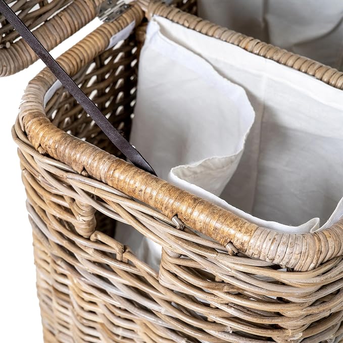The Basket Lady 3-Compartment Wicker Laundry Hamper, Serene Grey | 30" L x 15" W x 28" H, 1.66 cu-ft per section - 3 Fabric Liners, Handcrafted, Fully-assembled, Hinged Lid, Natural rattan - Image 8