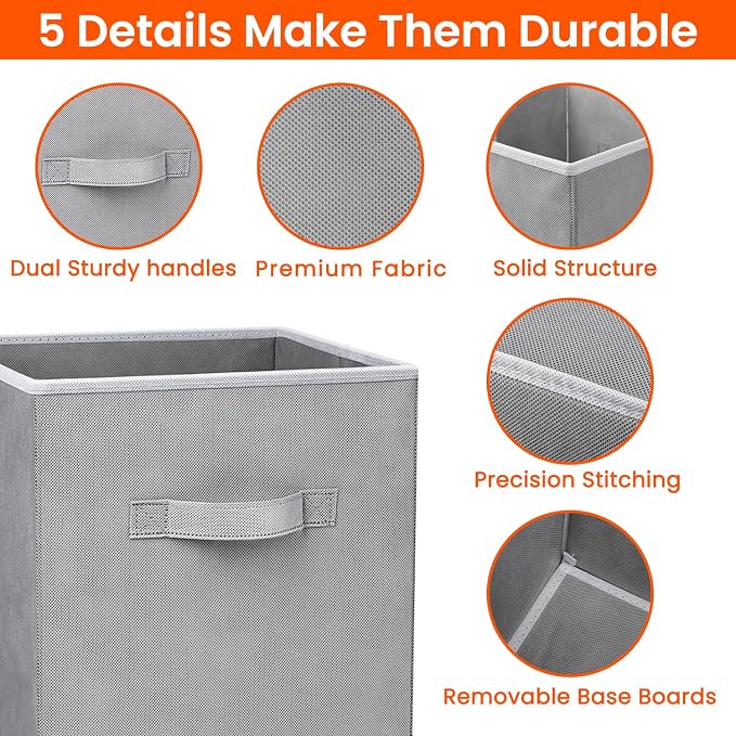 Storage Cubes - 11 Inch Heavy Duty Fabric Closet Bins for Shelves, Cube Organizer - 24 Pack Collapsible Decorative Storage Bins Baskets for Organizing Clothes Blankets Toys (Grey) - Image 3