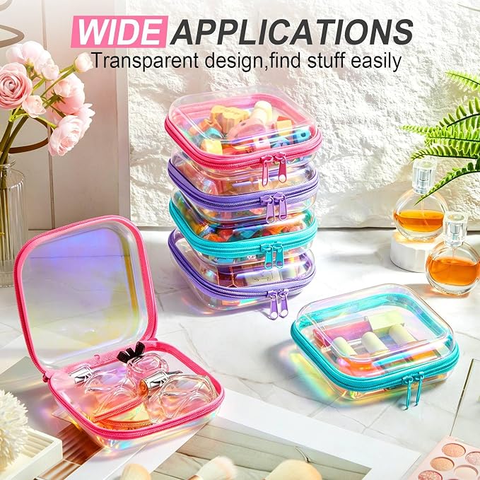 Sanwuta 6 Clear Hard Zipper Case,Holographic,5 X 5 X 2 Inch | Pencil Case Pouches ,Makeup Bag,Plastic Toiletry Diaper Bag ,Travel Toy Storage,Waterproof Organizer Bins - Image 6