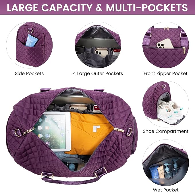 LOVEVOOK Travel Duffle Bag, Weekender Bag for Women with Toiletry Bag, Carry on Overnight Bag with Shoe Compartment, Gym Duffel Bag with Wet Pocket, Mommy Hospital Bags for Labor and Delivery - Image 2