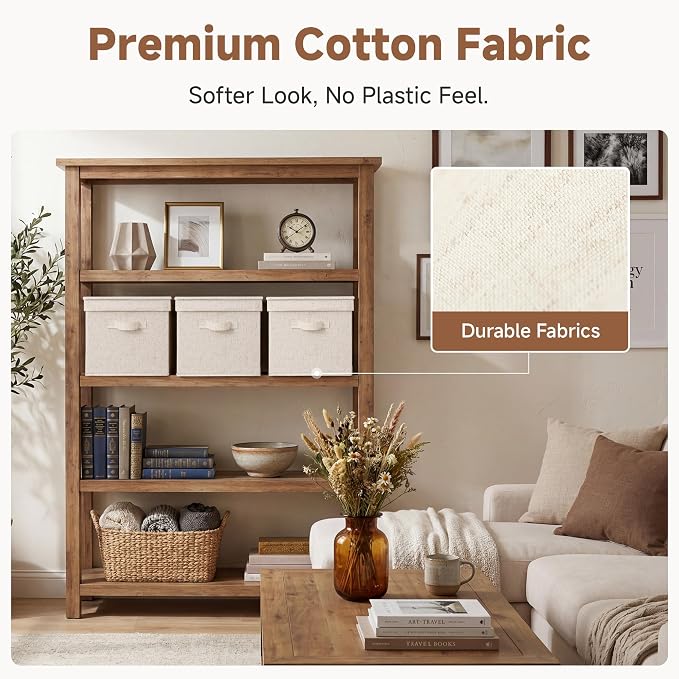 StorageWorks Fabric Storage Bins with Lids, Closet Storage Bins | Lidded Dust-proof, Easy Pull Handles, Foldable, Stackable, Ideal for Clothes Blanket Towel, Jumbo, Rustic Linen, 3-Pack - Image 4