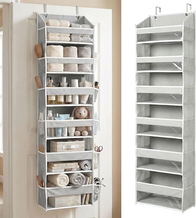 Over the Door Organizer, 6-Tier, 100D Fabric, Light Gray 1pc | Over the door shoe organizer, 50 lbs capacity, 12 side mesh pockets, 100D extra thick fabric, Closet & entryway storage by HomeluxTheory