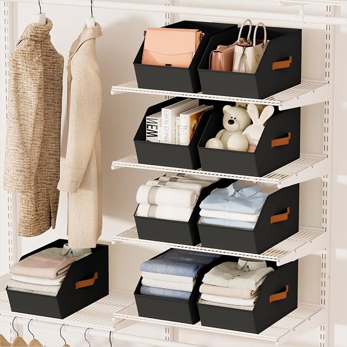 Large Closet Storage Cubes - Closet Storage Bins with Dual Handles for Clothes, Towels, Toys, Shelf Organizer Bins for Bedroom, Nursery, Shelves, Small Spaces, Black, 4 Pack - Image 4