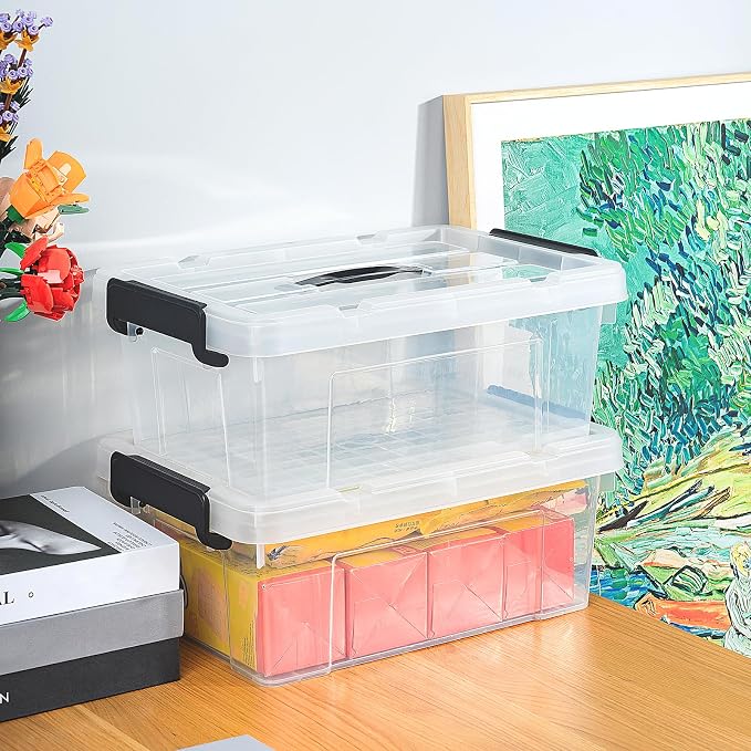 Cetomo Lidded Storage Bin with Handle, Storage Bins with Lid, Organizing Container with Secure Latching Buckles, Stackable and Nestable, Plastic, 18 Quart-4 Pack, Clear - Image 6