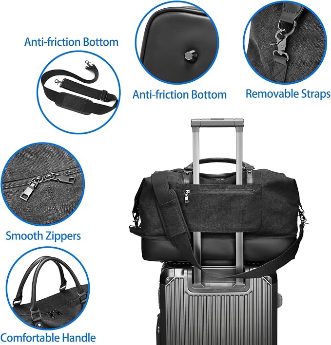Canvas Duffle Bag for Travel, Weekender Overnight Bag for Women Men with Shoe Compartment Carry on Duffle Bags for Airplanes Gym Sport Business Bag - Image 2