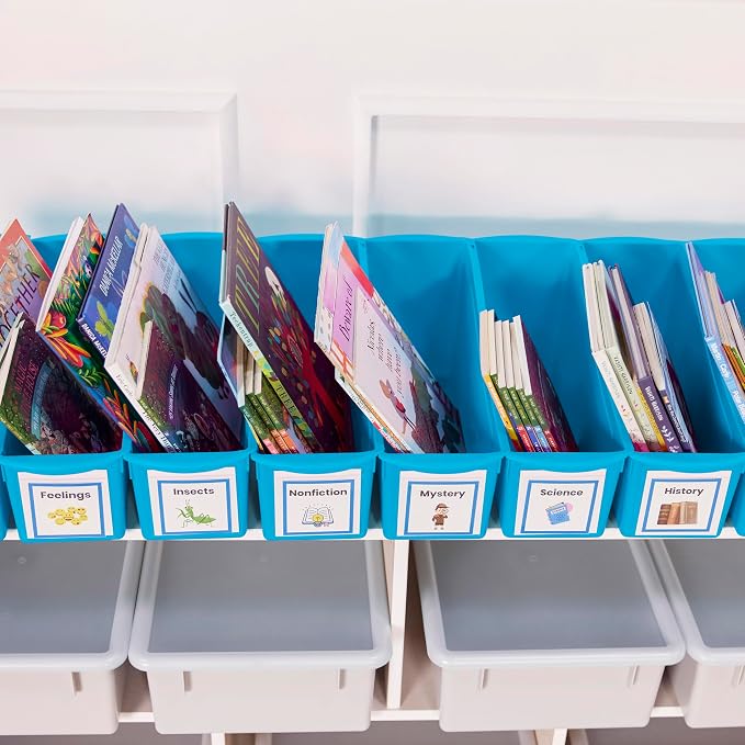 ECR4Kids Linking Plastic Storage Book Bin, Multipurpose Organization, Neon Blue, 10-Piece | Durable plastic with built-in handles, interlocking, nestable, ideal for books, magazines, and files in a classroom or office - Image 9