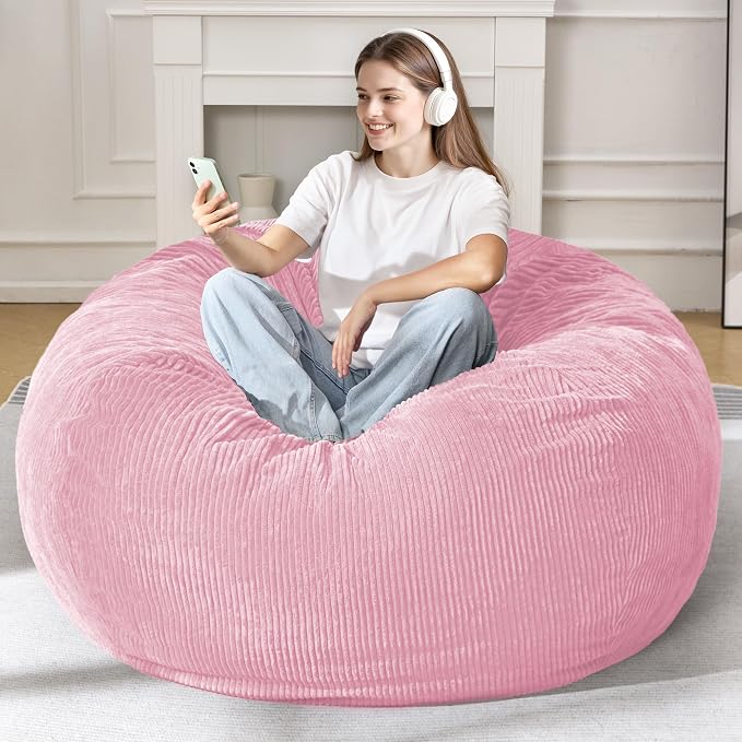 5FT Bean Bag Chair for Adults,Gaint Teardrop Beanbag with Filler | Beanbag Chair with Memory Foam Filled,Bean Bags with Handy Handle&Machine Washable Cover for Living Room,Bedroom-Light Pink - Image 3