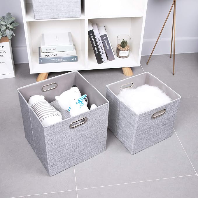Thicker Fabric Storage Cubes 13 inch Collapsible Storage Bins for Organization, Cubby Storage Boxes for Organizing Shelf Cabinet Bookcase, 2pcs, Sliver Grey - Image 8