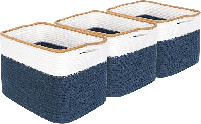 3-Pack Storage Baskets for Shelves, Playroom and Classroom Storage Basket, Book Basket, Decorative Storage Cube Bins, Woven Closet Organizers, Pantry and Shoe Organizer, Prussian Blue - Image 9