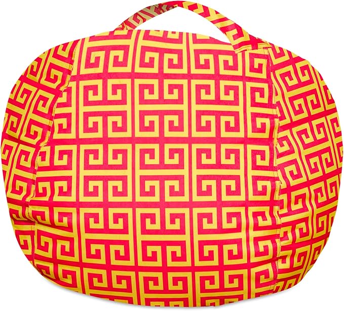 Posh Stuffable Kids Stuffed Animal Storage Bean Bag Chair Cover - Childrens Toy Organizer, Large 38" - Pattern Scrolls Red and Yellow - Image 7
