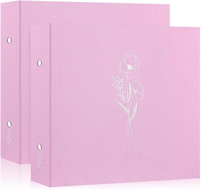 Lanpn Scrapbook Photo Album 12x12 2 Packs, Linen Cover Archival Acid Free Top Load 3 Ring Binder Folder Photo Book 12 x 12 with 30 Plastic Sleeves 60 Pages Pink by Lanpn