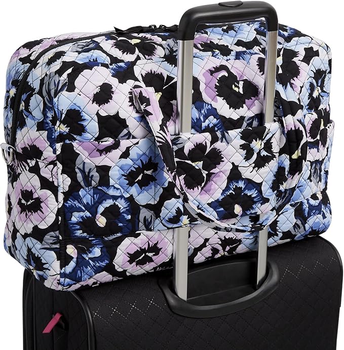 Vera Bradley Women's Cotton Weekender Travel Bag, Plum Pansies - Recycled Cotton, One Size - Image 4