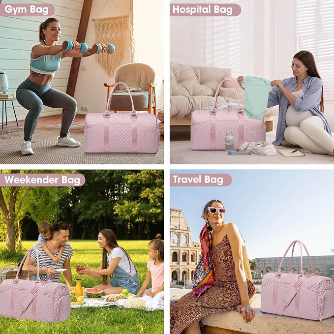 Women Weekender Travel Duffle Bag: Travel Duffel Overnight Bags with Shoe Compartment Large Carry on Tote with Toiletry Bag Weekend Traveling Yoga Gym Hospital Bag for Women with Wet Pocket 3 PCS Set - Image 4