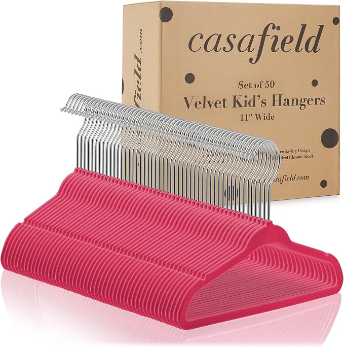 Casafield 50 Velvet Baby Hangers - 11" Size for Infant & Toddler Clothes - Pink - Image 4