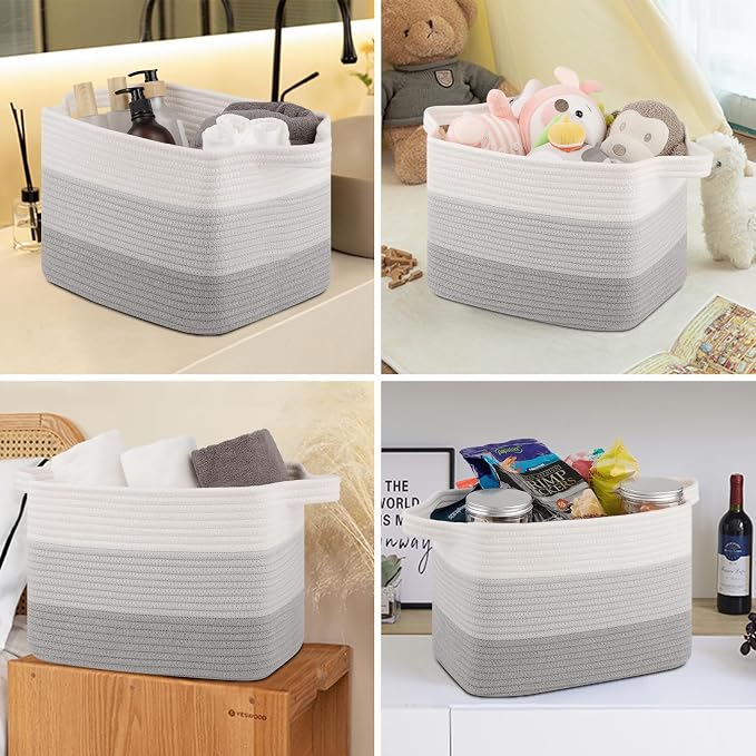 OIASKET Storage Baskets for Organizing, Woven Baskets for Shelves, Rectangle Decorative Organizer for Storage Clothes, Toy, Books, Towels Nursery Bins 3 Pack (Gradient Grey, 15.75"x11.8"x9.85") - Image 5