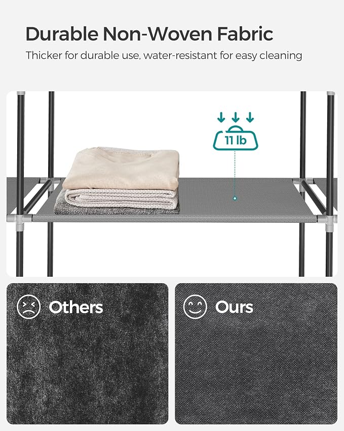 SONGMICS Portable Closet with Cover, 4 Hanging Rods and Shelves | Wardrobe Closet Organizer, 4 Side Pockets, 17.7 x 66.9 x 65.7 Inches, Dove Gray, Rylan Collection URYG094G02 - Image 6