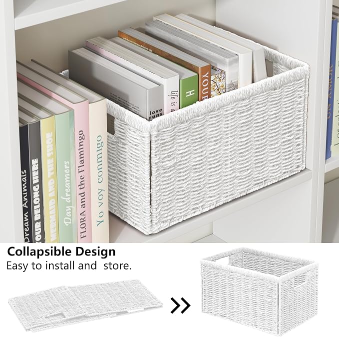 2 Packs Large Wicker Storage Basket, Closet Storage Baskets Bins for Shelves, Decorative Collapsible Baskets for Organizing Clothes Toy Nursery Bathroom Organizers and Storage, White - Image 3