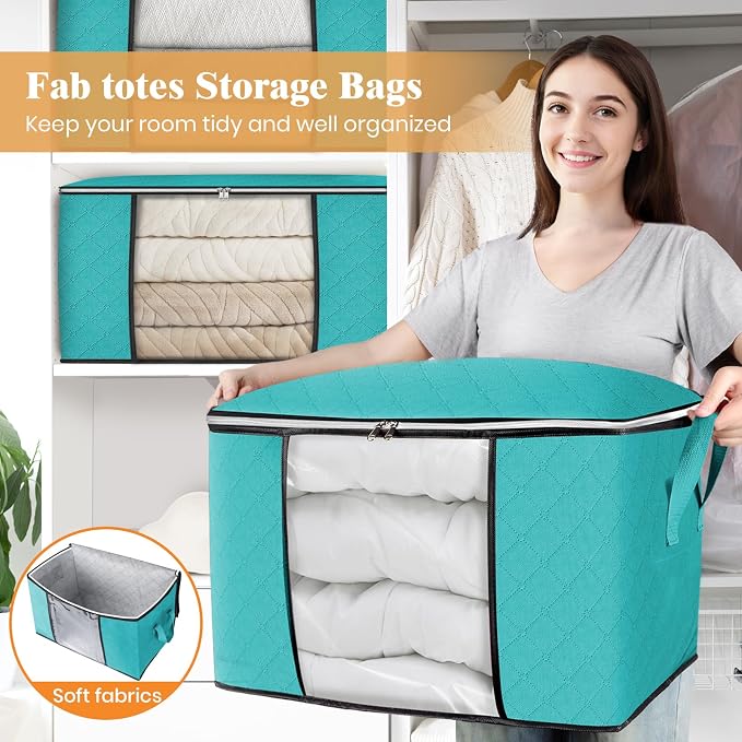 90L Clothes Storage, Foldable Thick Fabric Blanket Storage Bags | Foldable Containers with Zippers,Window and Handles for Organizing Bedroom, Closet, Comforter, Bedding,Dorm essentials - Image 5