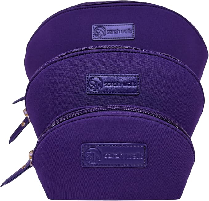 Sarah Wells PackSWell Neoprene Organizer Bag Set – 3 Nesting, Washable Pouches for Makeup, Pump Parts, Diaper & Pump Bag, Travel, Tote & Gym – Storage for Snacks, Tech Cords, Toiletries (Purple) by SarahWells