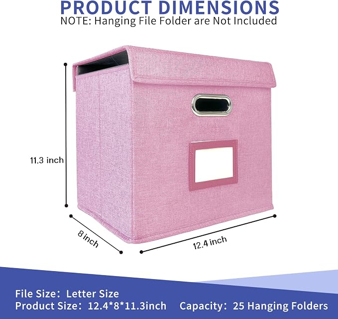 2 Pack Hanging File Folder Box with Lid, Durable Letter Size Filing Storage Box, Sturdy File Holder with Cardboard Support PVC Rails for Office Home Organizer, Pink - Image 3